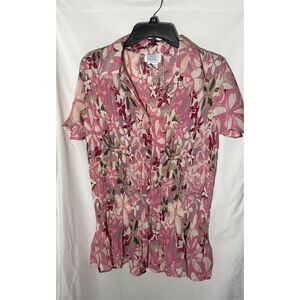 Only Necessities Multi color Coral Floral Accordion Style Top Size M